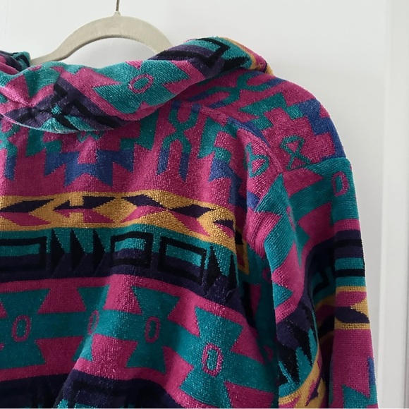 Vintage 90s TJ Lawford Colorful Southwestern Terry Robe Unisex Size Medium Aztec - Picture 11 of 16